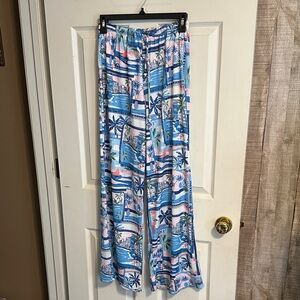 Time and Tru Blue Palm Print Wide Leg Pants